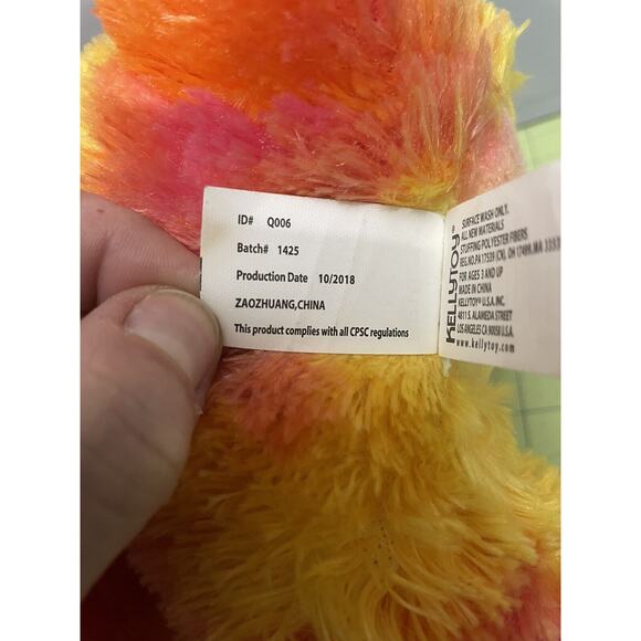 Kellytoy Bee Happy Valentines Day Rhino Plush Rhinoceros Pink Yellow Orange 12" - Picture 8 of 12